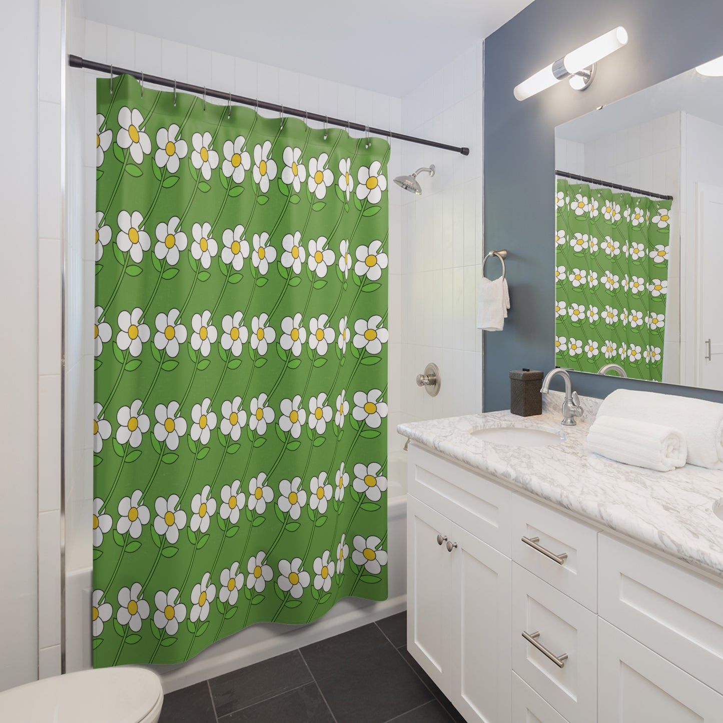 Green Flower Shower Curtain Spring 2025 Collection 1