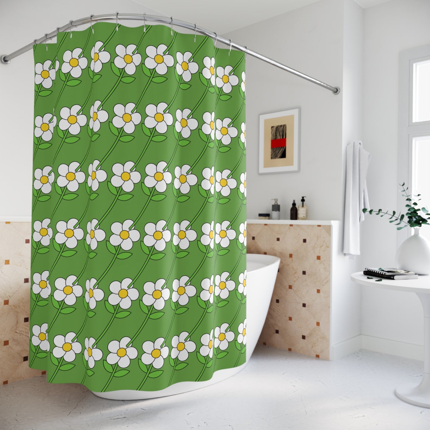 Green Flower Shower Curtain Spring 2025 Collection 1