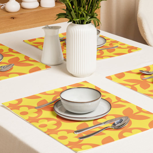 Vintage Flower Yellow with Orange Placemat Set