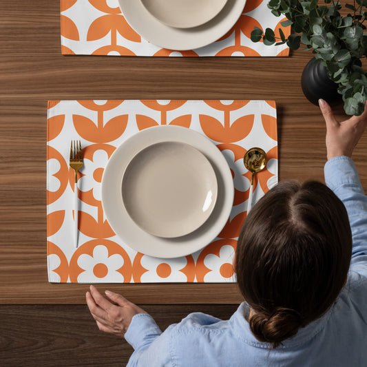 Vintage Flower White with Orange Placemat Set