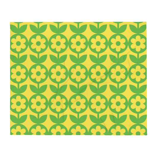 Vintage Flower Throw Blanket Yellow Green