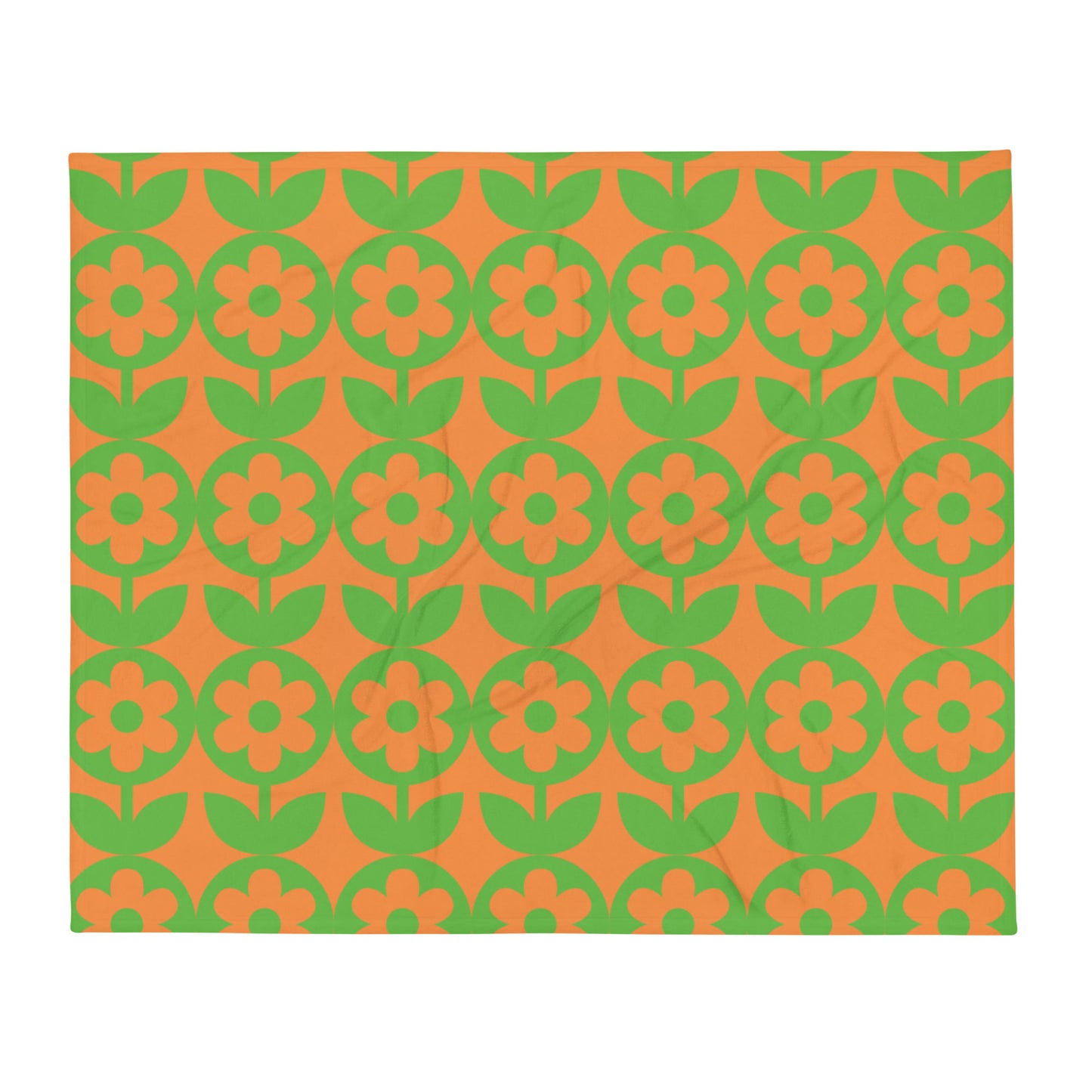 Vintage Flower Throw Blanket Orange Green