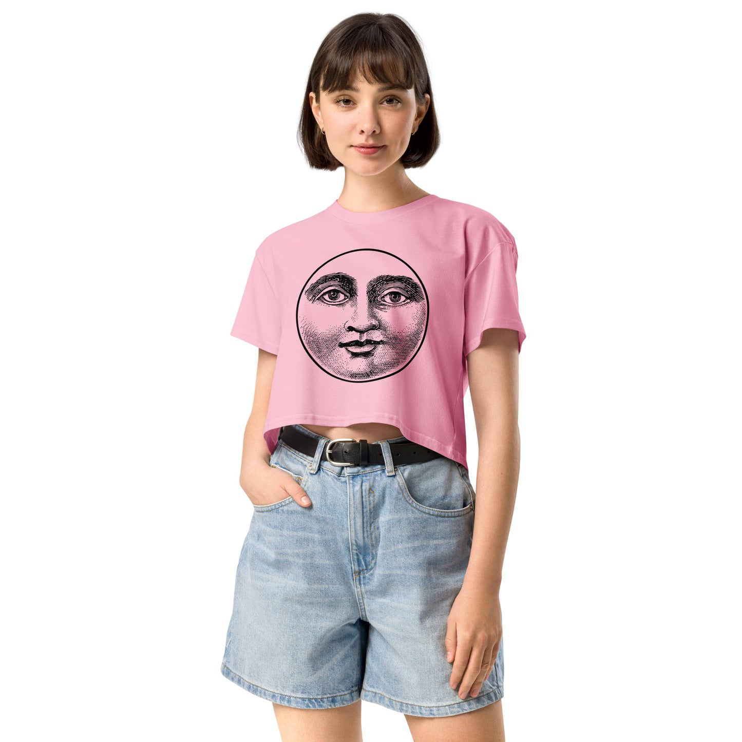 Moon Face Pink Women’s Crop Top