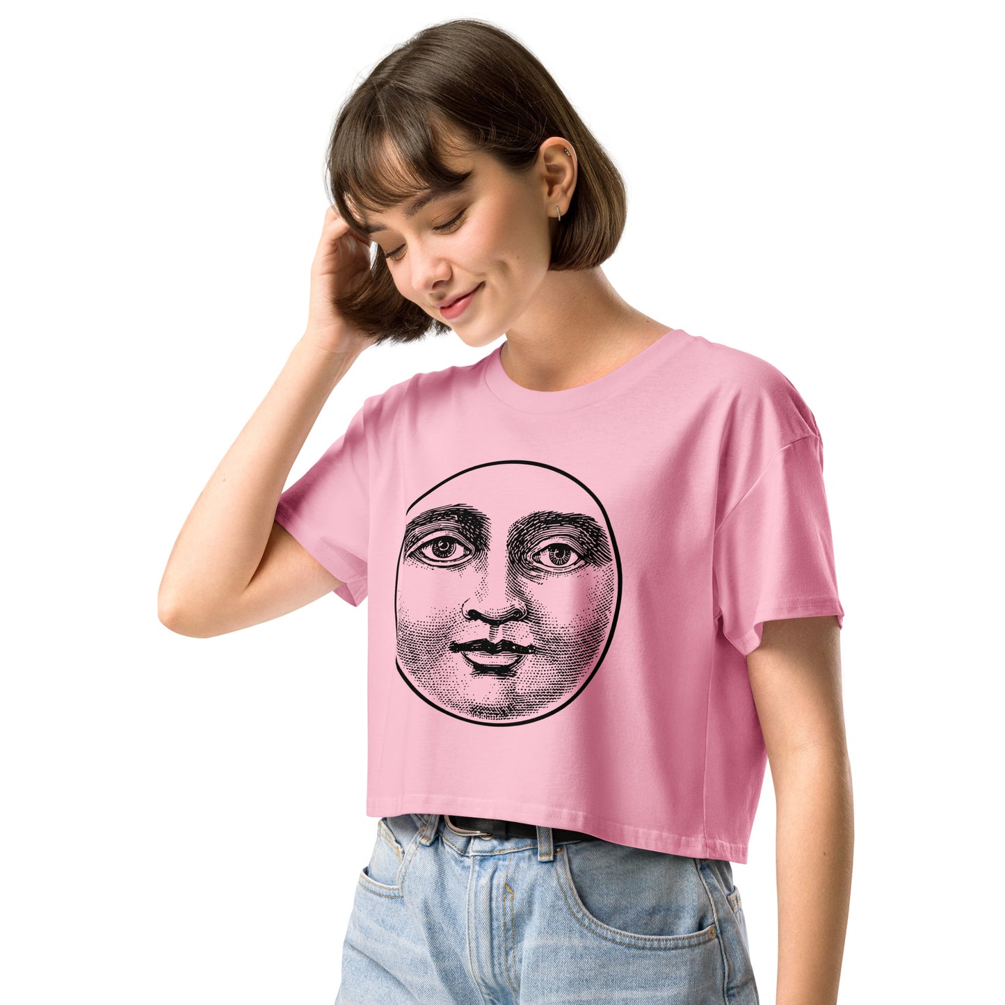 Moon Face Pink Women’s Crop Top